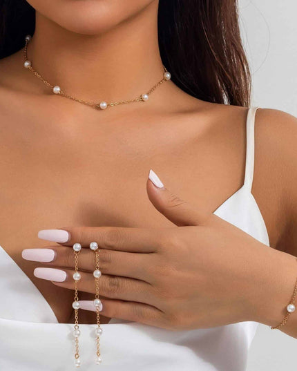 Set De Bijuterii Cu Perle: Lantisor, Bratara Si Cercei Placati Cu Aur
