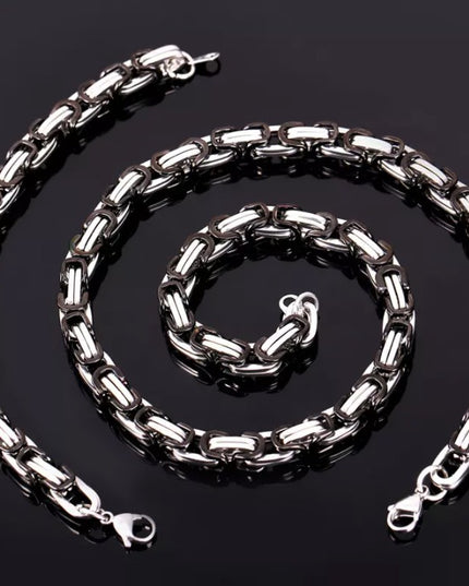 Set Lant+bratara Inox Model Byzantine Ton Argintiu Si Negru