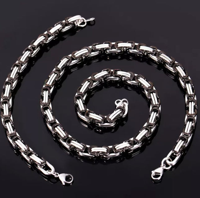 Set Lant+bratara Inox Model Byzantine Ton Argintiu Si Negru