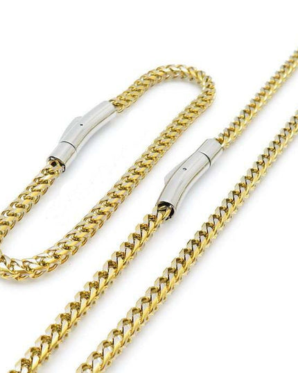 Set Lant+bratara Inox Ton Auriu Argintiu Impletit