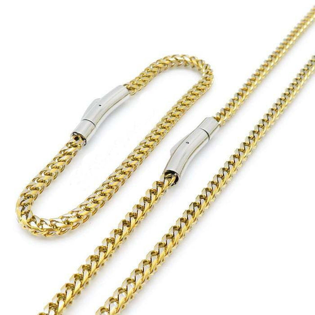 Set Lant+bratara Inox Ton Auriu Argintiu Impletit