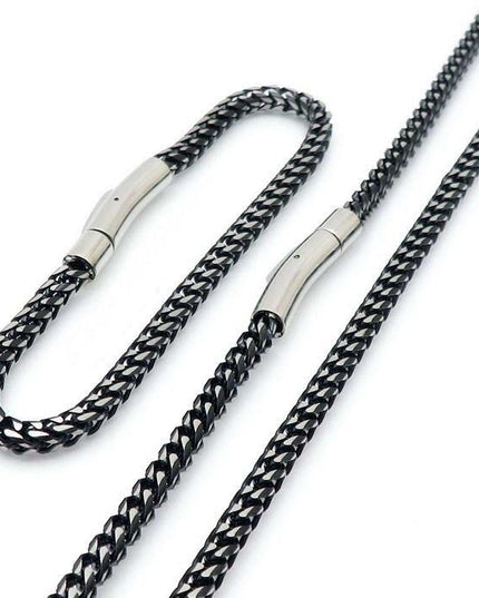 Set Lant+bratara Inox Ton Negru Argintiu Impletit