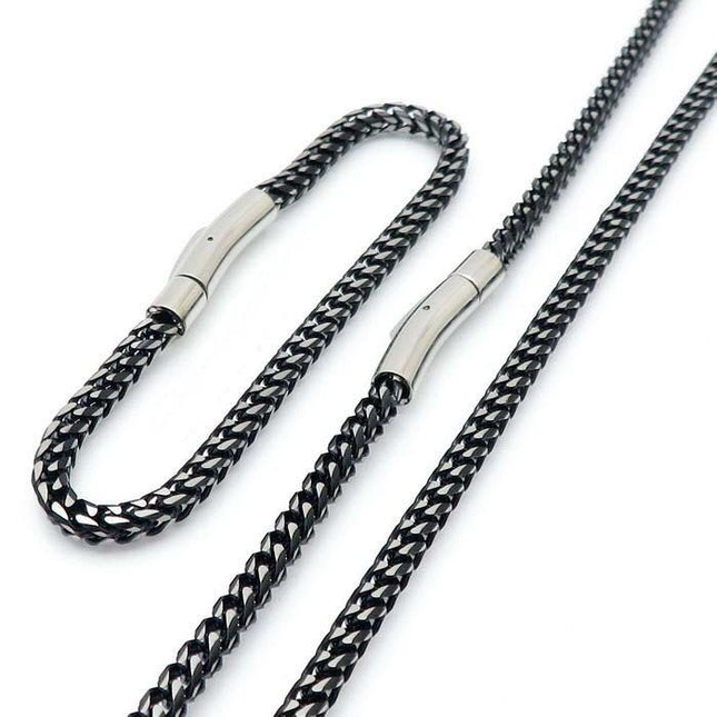 Set Lant+bratara Inox Ton Negru Argintiu Impletit