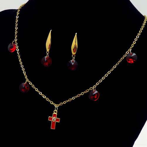 Set Lant+ Cercei Fashion Cu Cruce Rosu