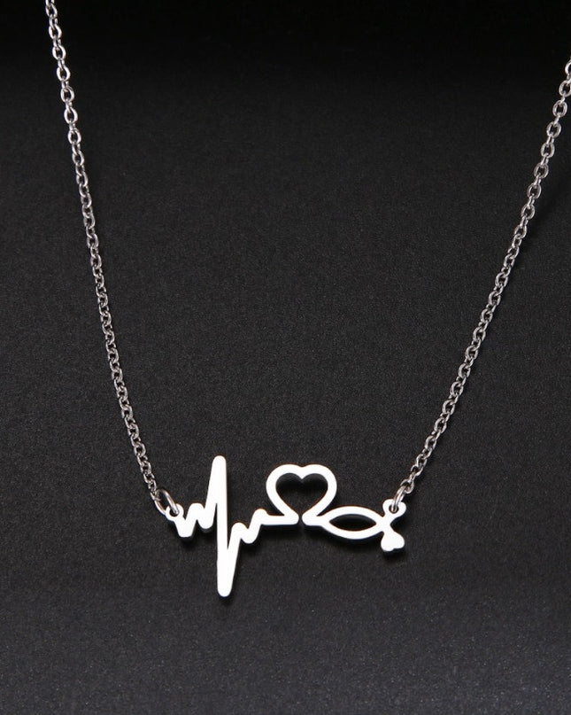 Set Lant+ Pandantiv Stethoscope Heartbeat Silver -finut