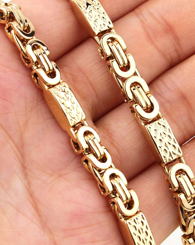 Set Lant Si Bratara Barbati Din Inox Placat Cu Aur 18k – Model Robust Lucios Bizantin