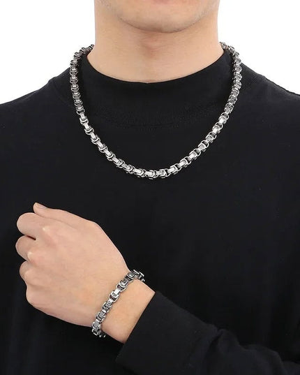 Set Lant Si Bratara Barbati, Otel Inoxidabil, Model Versace, Auriu Sau Argintiu, Stil Elegant Si Masculin