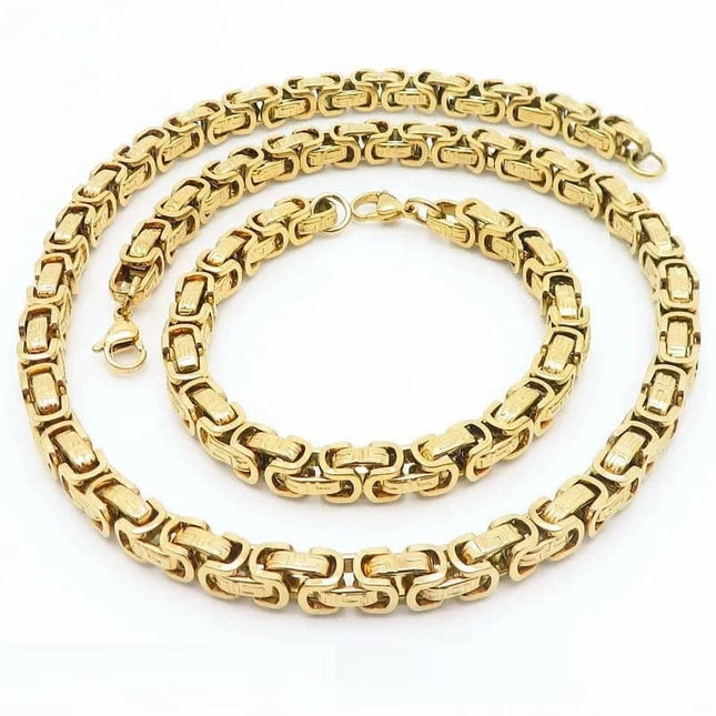 Set Lant Si Bratara Barbati, Otel Inoxidabil, Model Versace, Auriu Sau Argintiu, Stil Elegant Si Masculin