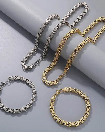 Set Lant Si Bratara Barbati, Otel Inoxidabil, Model Versace, Auriu Sau Argintiu, Stil Elegant Si Masculin