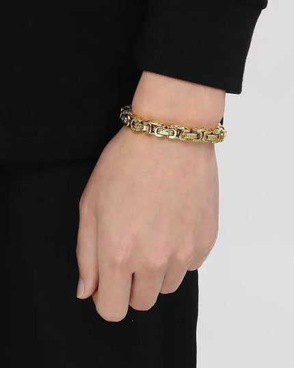 Set Lant Si Bratara Barbati, Otel Inoxidabil, Model Versace, Auriu Stil Elegant Si Masculin