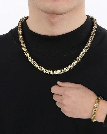 Set Lant Si Bratara Barbati, Otel Inoxidabil, Model Versace, Auriu Stil Elegant Si Masculin