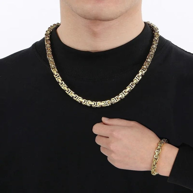 Set Lant Si Bratara Barbati, Otel Inoxidabil, Model Versace, Auriu Stil Elegant Si Masculin
