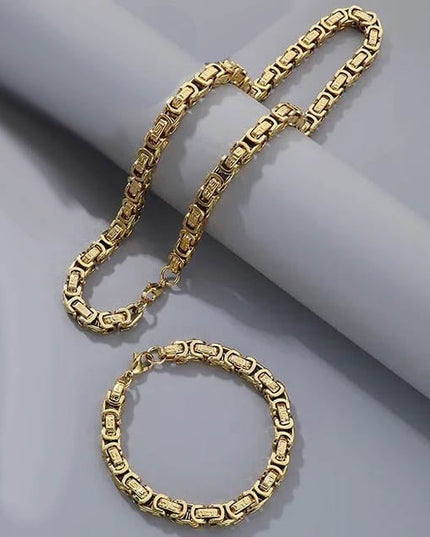 Set Lant Si Bratara Barbati, Otel Inoxidabil, Model Versace, Auriu Stil Elegant Si Masculin