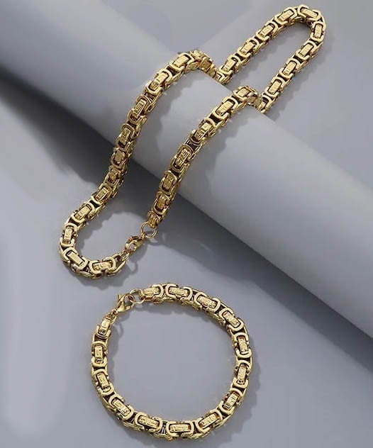 Set Lant Si Bratara Barbati, Otel Inoxidabil, Model Versace, Auriu Stil Elegant Si Masculin