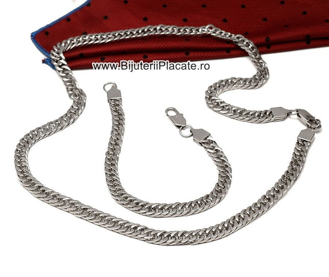 Set Lant Si Bratara Cuban Din Inox Masiv
