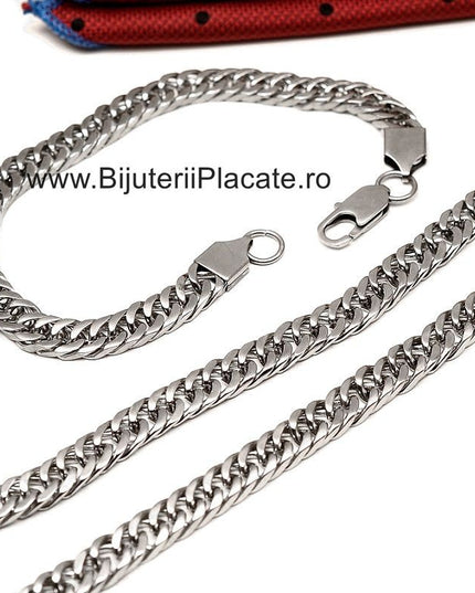 Set Lant Si Bratara Cuban Din Inox Masiv