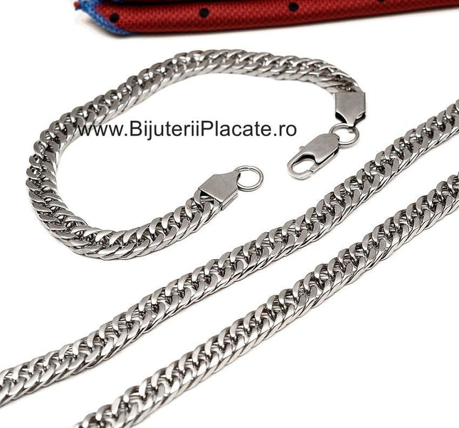 Set Lant Si Bratara Cuban Din Inox Masiv