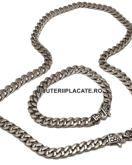 Set Lant Si Bratara Cuban Din Inox Masiv