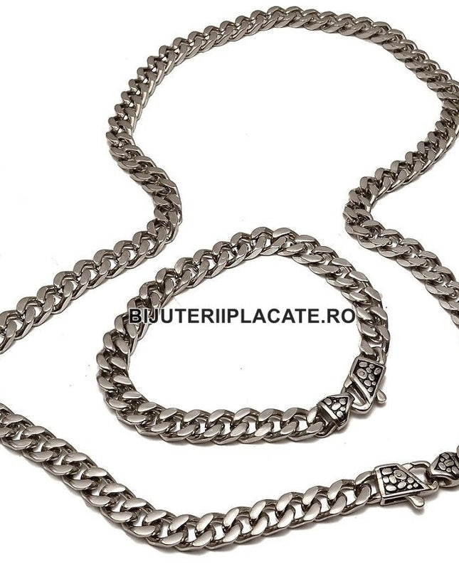 Set Lant Si Bratara Cuban Din Inox Masiv