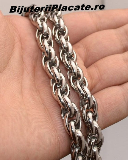 Set Lant Si Bratara Inox Argintiu