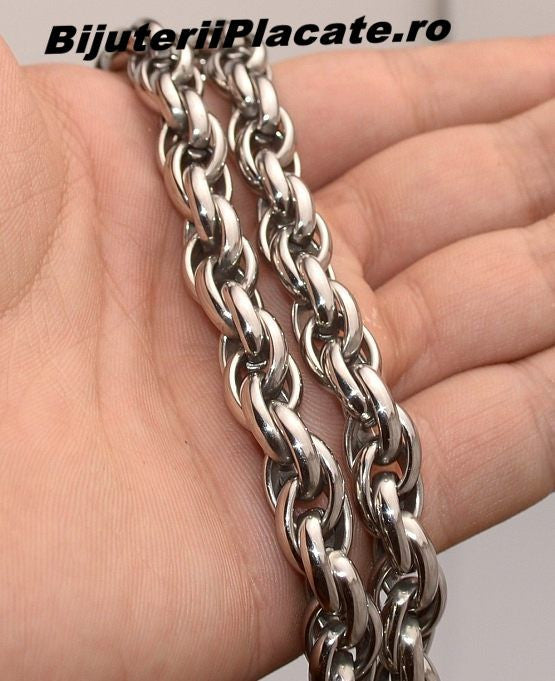 Set Lant Si Bratara Inox Argintiu