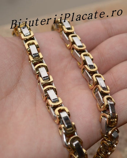 Set Lant Si Bratara Inox Auriu Argintiu