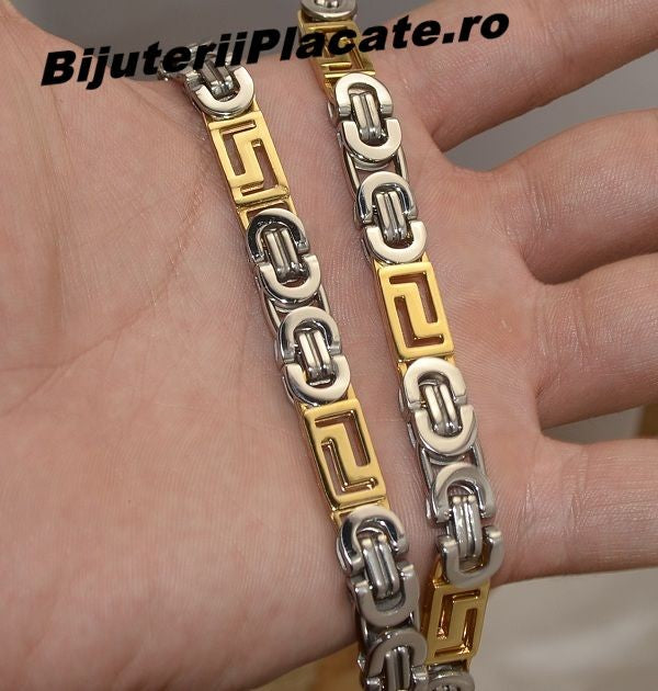 Set Lant Si Bratara Inox Auriu Argintiu