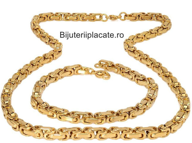 Set Lant Si Bratara Inox Auriu