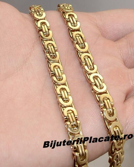 Set Lant Si Bratara Inox Auriu