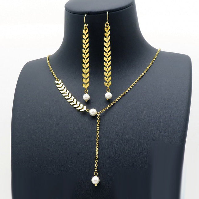 Set -perla- Lantisor Cu Pandantiv + Cercei Inox