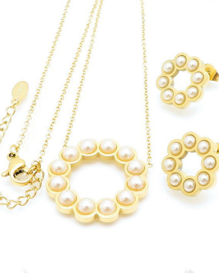 Set -perla- Lantisor Cu Pandantiv + Cercei Inox