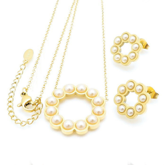 Set -perla- Lantisor Cu Pandantiv + Cercei Inox