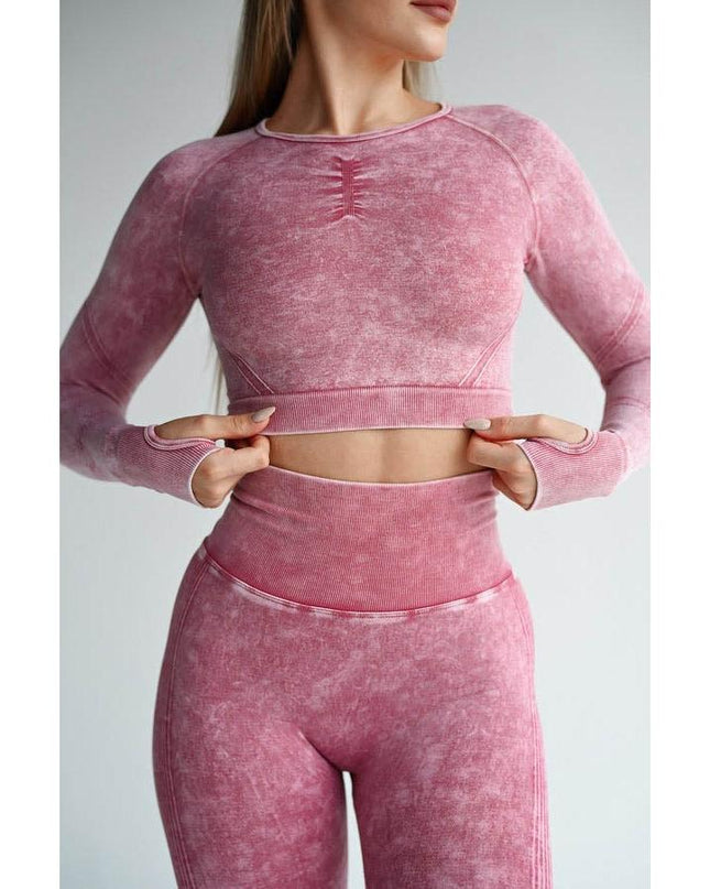 Set Sport Două Piese Roz, Bluza Cu Design Push-Up, Colanti Conturati Pentru Fese, Sculptarea Siluetei