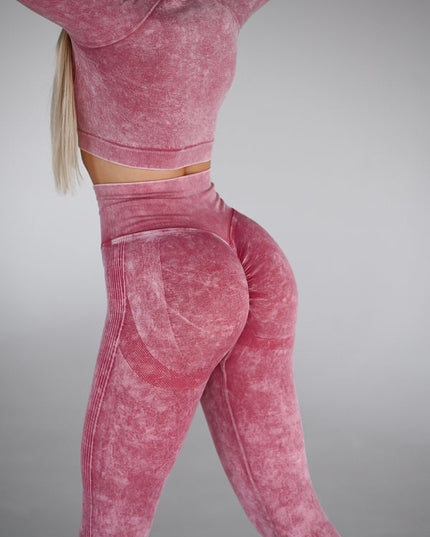 Set Sport Două Piese Roz, Bluza Cu Design Push-Up, Colanti Conturati Pentru Fese, Sculptarea Siluetei