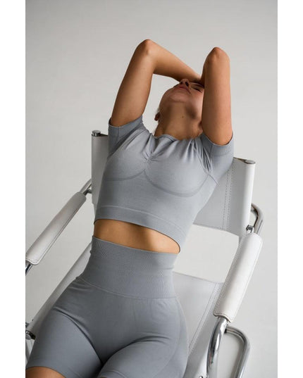 Set Sport Fitness Femei 2 Piese, Colanti Scurti cu Talie Inalta Efect Push-Up si Bustiera Crop Top, Echipament Yoga, Pilates, Aerobic Material