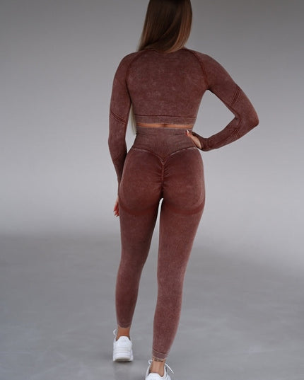 Set Sport Maro Din Doua Piese Cu Bluza Si Colanti , Cusatura Incretita Si Contur Push-Up Pentru Evidentierea Feselor