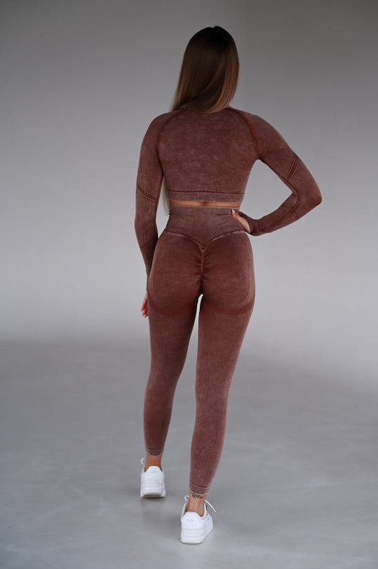 Set Sport Maro Din Doua Piese Cu Bluza Si Colanti , Cusatura Incretita Si Contur Push-Up Pentru Evidentierea Feselor