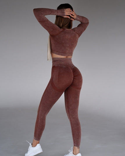 Set Sport Maro Din Doua Piese Cu Bluza Si Colanti , Cusatura Incretita Si Contur Push-Up Pentru Evidentierea Feselor