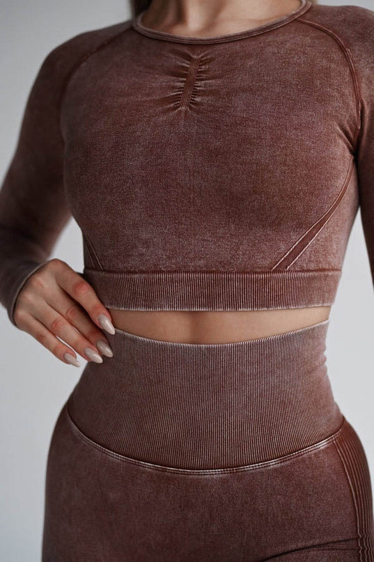 Set Sport Maro Din Doua Piese Cu Bluza Si Colanti , Cusatura Incretita Si Contur Push-Up Pentru Evidentierea Feselor