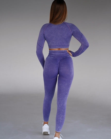 Set Sport Mov Din Doua Piese Cu Bluza Si Colanti , Cusatura Incretita Si Contur Push-Up Pentru Evidentierea Feselor