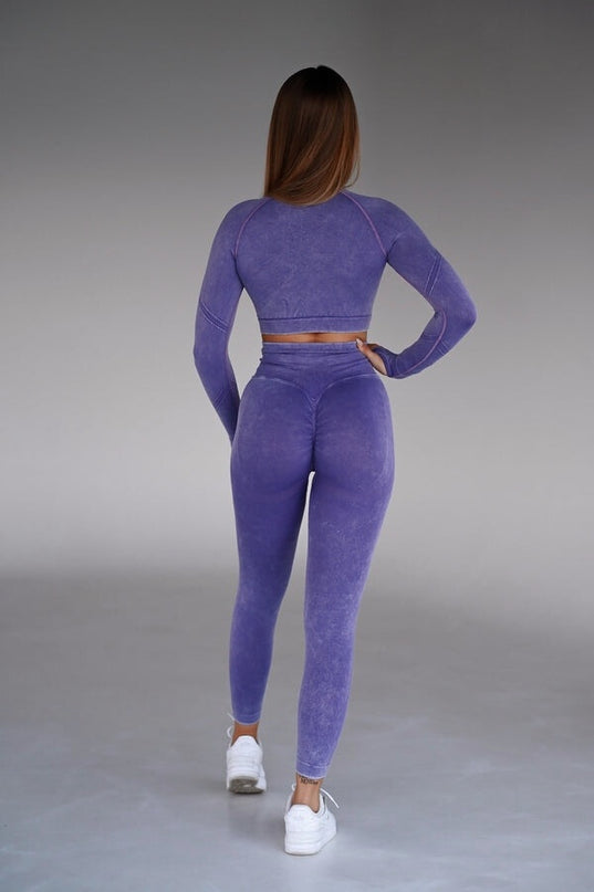 Set Sport Mov Din Doua Piese Cu Bluza Si Colanti , Cusatura Incretita Si Contur Push-Up Pentru Evidentierea Feselor