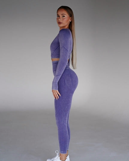 Set Sport Mov Din Doua Piese Cu Bluza Si Colanti , Cusatura Incretita Si Contur Push-Up Pentru Evidentierea Feselor
