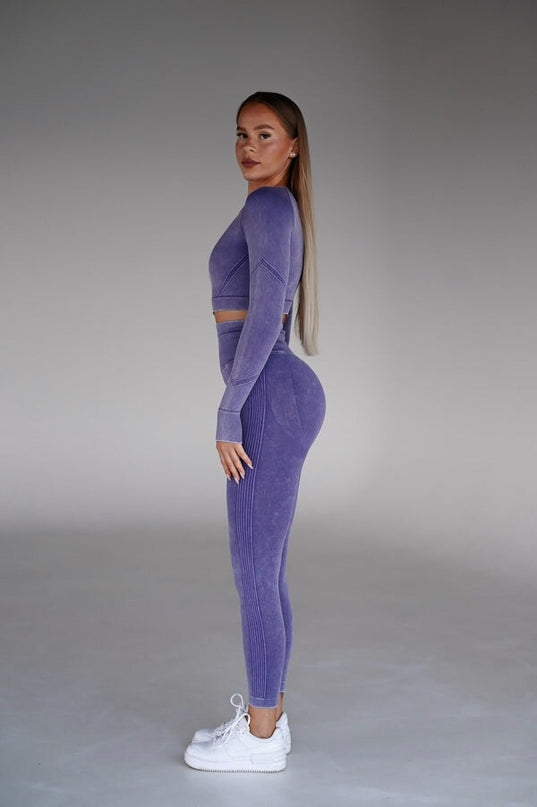 Set Sport Mov Din Doua Piese Cu Bluza Si Colanti , Cusatura Incretita Si Contur Push-Up Pentru Evidentierea Feselor