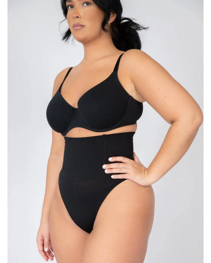 Tanga Modelator Talie Foarte Inalta Negru, Control Abdomen Si Talie, Efect Modelare Silueta