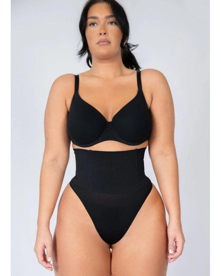 Tanga Modelator Talie Foarte Inalta Negru, Control Abdomen Si Talie, Efect Modelare Silueta
