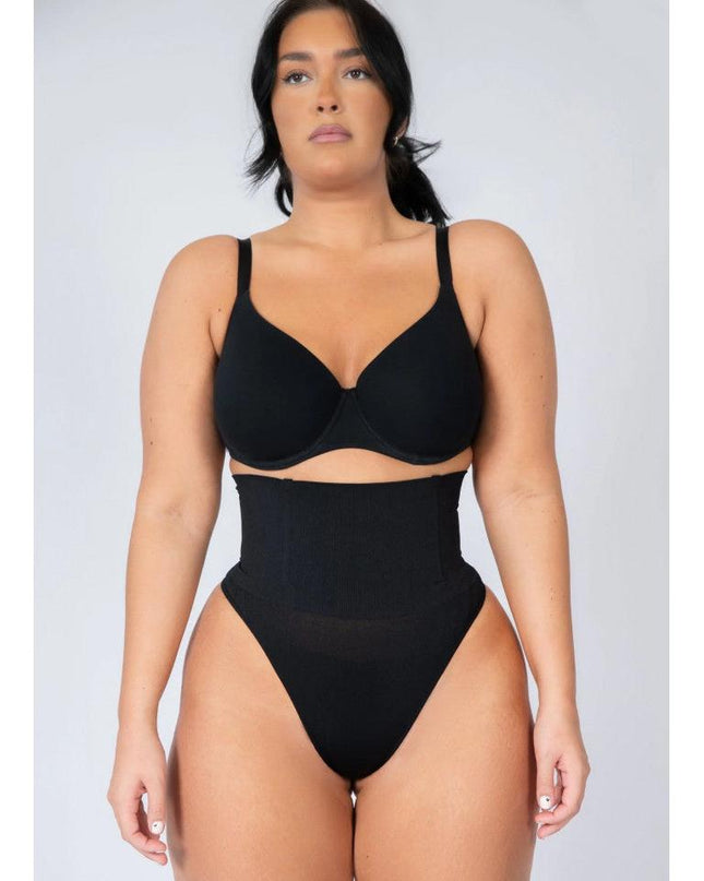 Tanga Modelator Talie Foarte Inalta Negru, Control Abdomen Si Talie, Efect Modelare Silueta