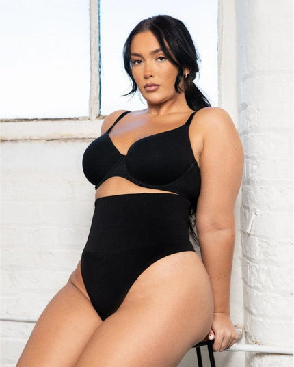 Tanga Modelator Talie Foarte Inalta Negru, Control Abdomen Si Talie, Efect Modelare Silueta