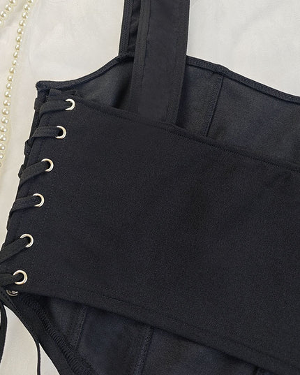Top Corset Ajustabil cu Șireturi în Stil Negru Elegant - Combinație Perfectă de Confort și Stil Sofisticat pentru Oricare Garderobă Modernă