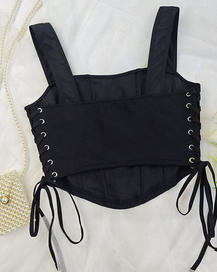 Top Corset Ajustabil cu Șireturi în Stil Negru Elegant - Combinație Perfectă de Confort și Stil Sofisticat pentru Oricare Garderobă Modernă