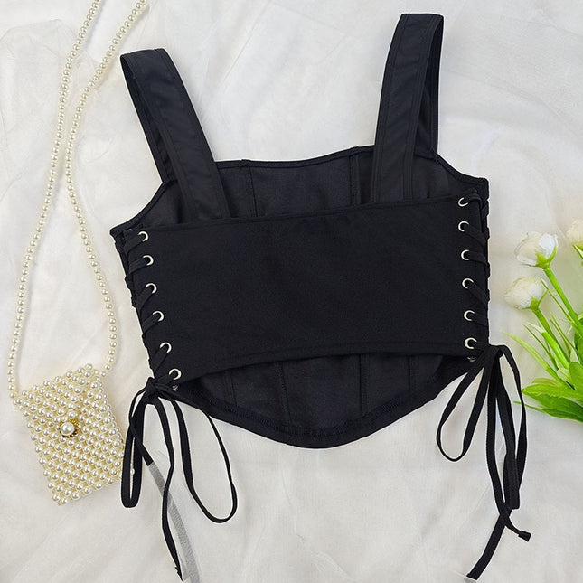 Top Corset Ajustabil cu Șireturi în Stil Negru Elegant - Combinație Perfectă de Confort și Stil Sofisticat pentru Oricare Garderobă Modernă